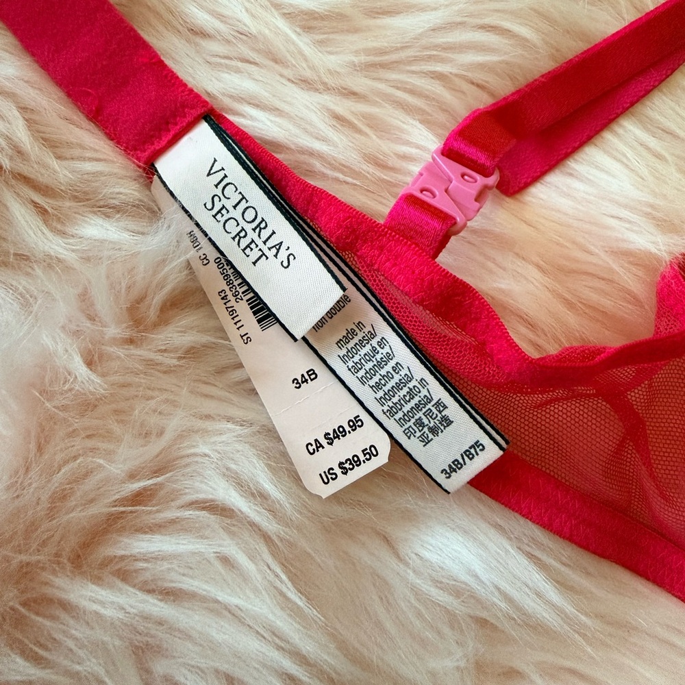 NEW Victoria's Secret Vibrant Pink Lace Bra 34B - Picture 3 of 4